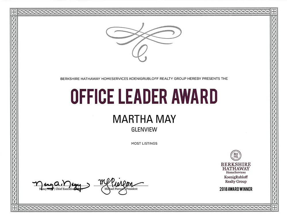 Office Leader Award 2018 - Martha May | North Shore and Chicago Realtor